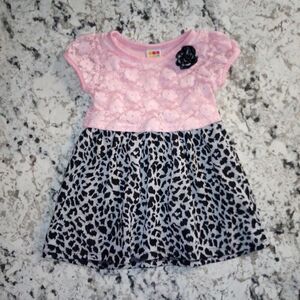2 Healthtex Dresses Pink Hearts Animal Print Floral Crochet Sz 18M